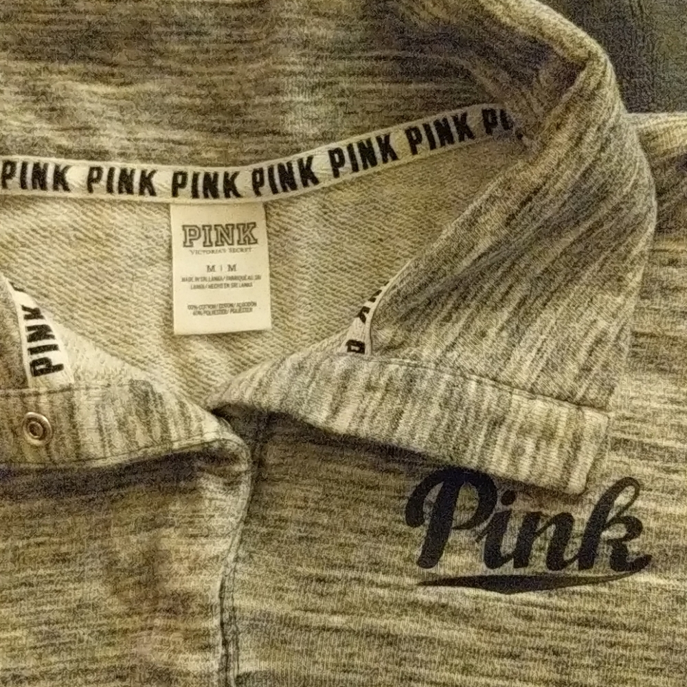 VS Pink 1/4 button gray sweatshirt size M